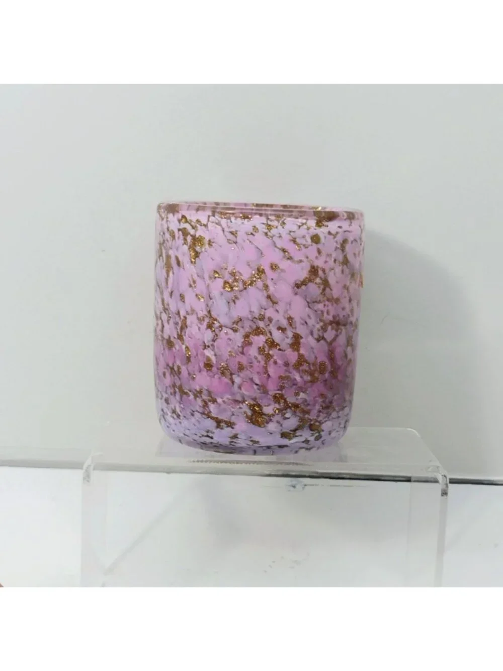 Vtg Murano Pink Gold Glitter Votive Candle Holder or Cup 3